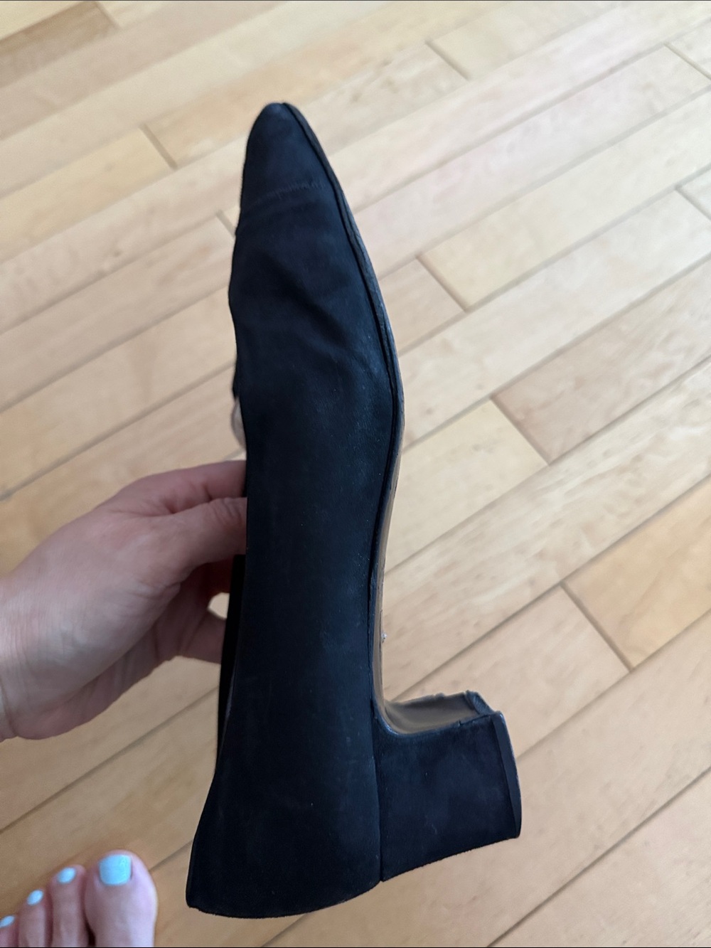 CHANEL Black Suede Logo Cap Toe Flats size 8.5 - Picture 5 of 10